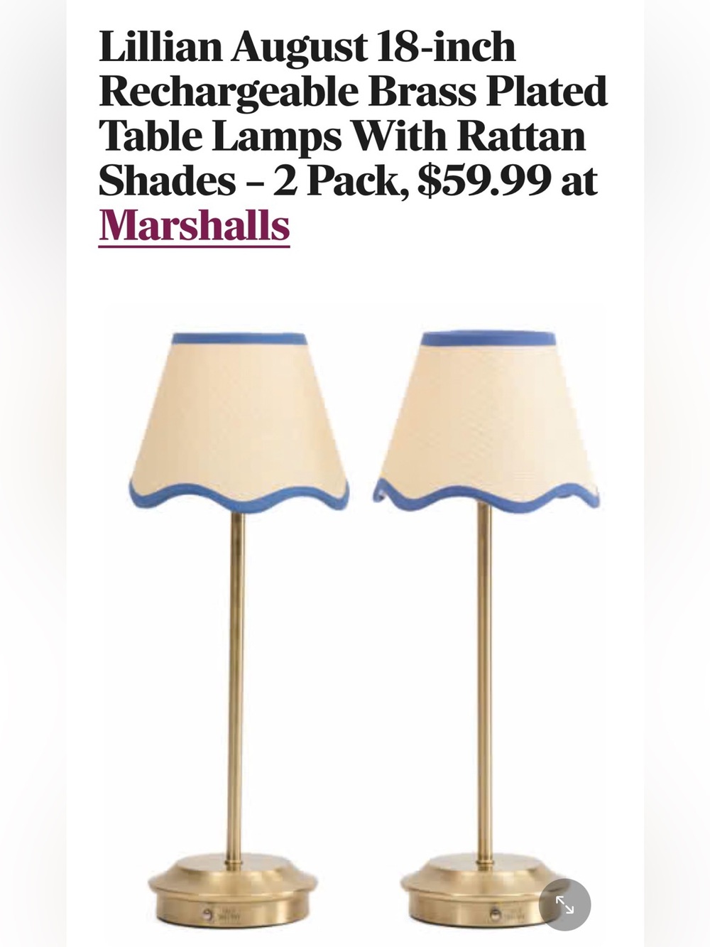 Lillian August 18-inch
Rechargeable Brass Plated Table Lamps - Picture 3 of 3